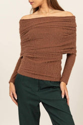 Mocha Brown Luxe Off-Shoulder Knit Top, Tops, $ 35.00, A Moment Of Now™